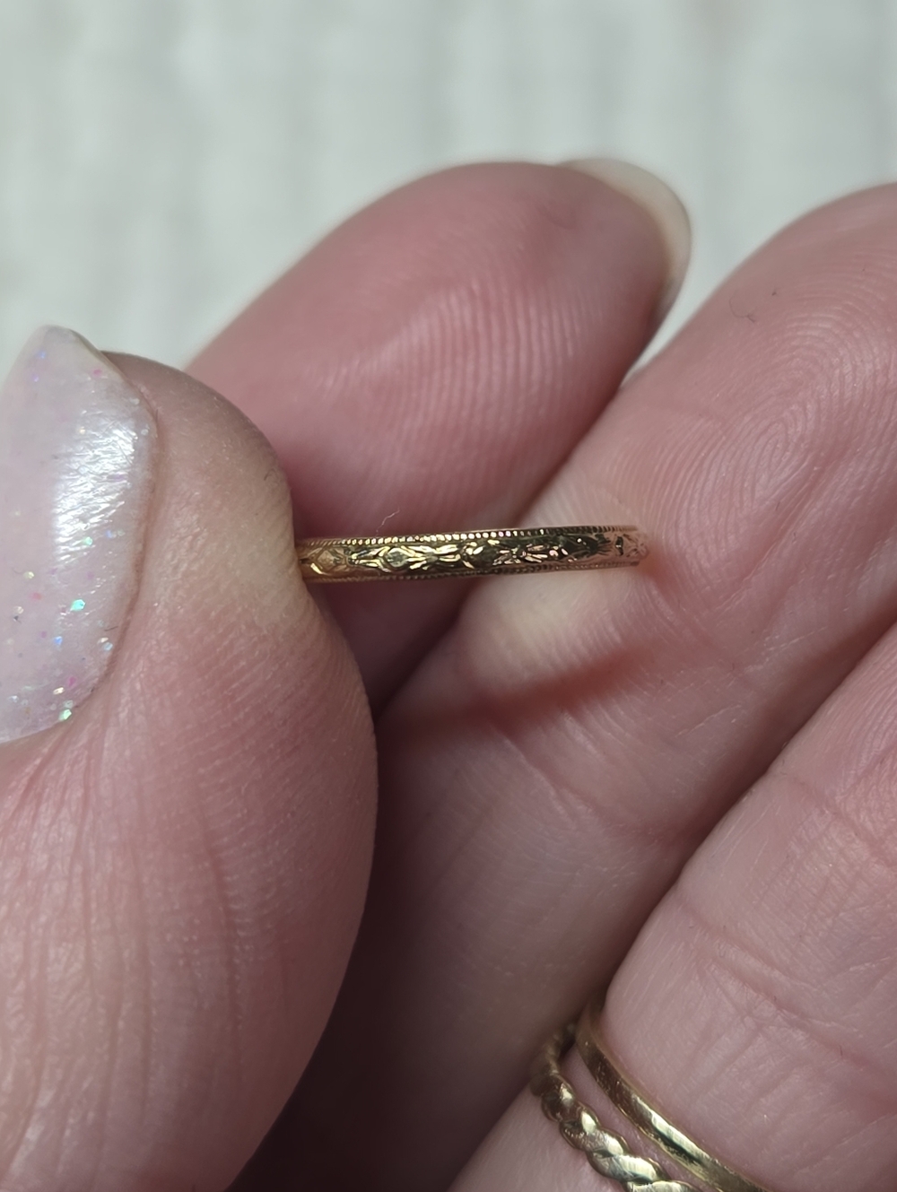 Delicate Baby 10k Gold Floral Engraved  Band